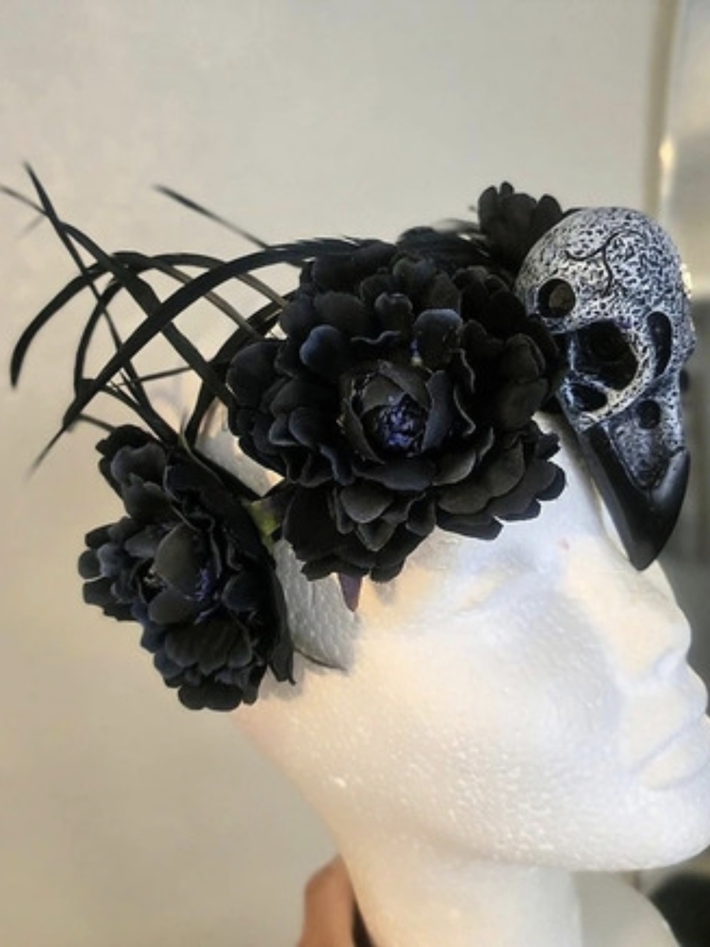 Black/Navy Gothic Raven Skull & Floral Headband NWOT - Picture 6 of 8
